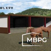 3D Rendering of Steel Equestrian Building with Horses