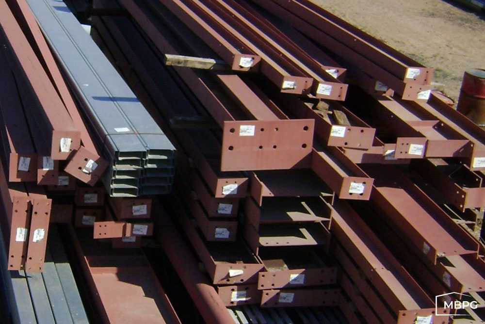 used metal building materials ready for erection